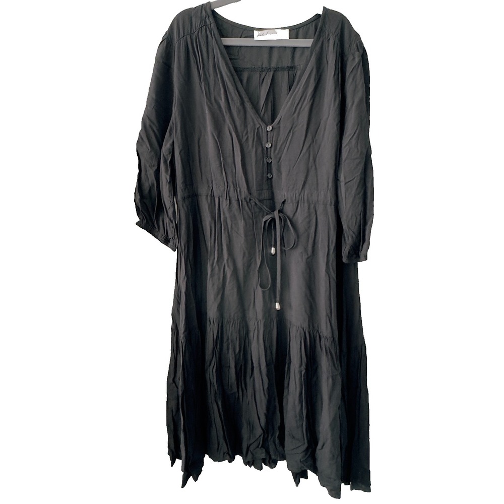 Petal + Pup Small Black Tiered Mini Dress Drawstring Waist Boho Women's Romantic